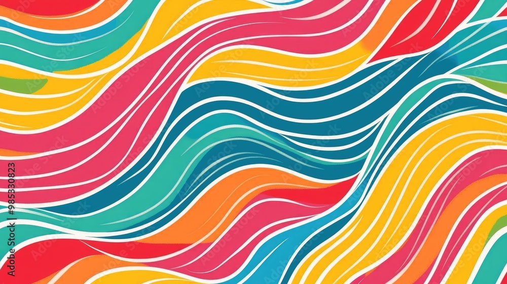 Poster vector illustration of cheerful overlapping color lines in a parallel pattern playful doodle waves s