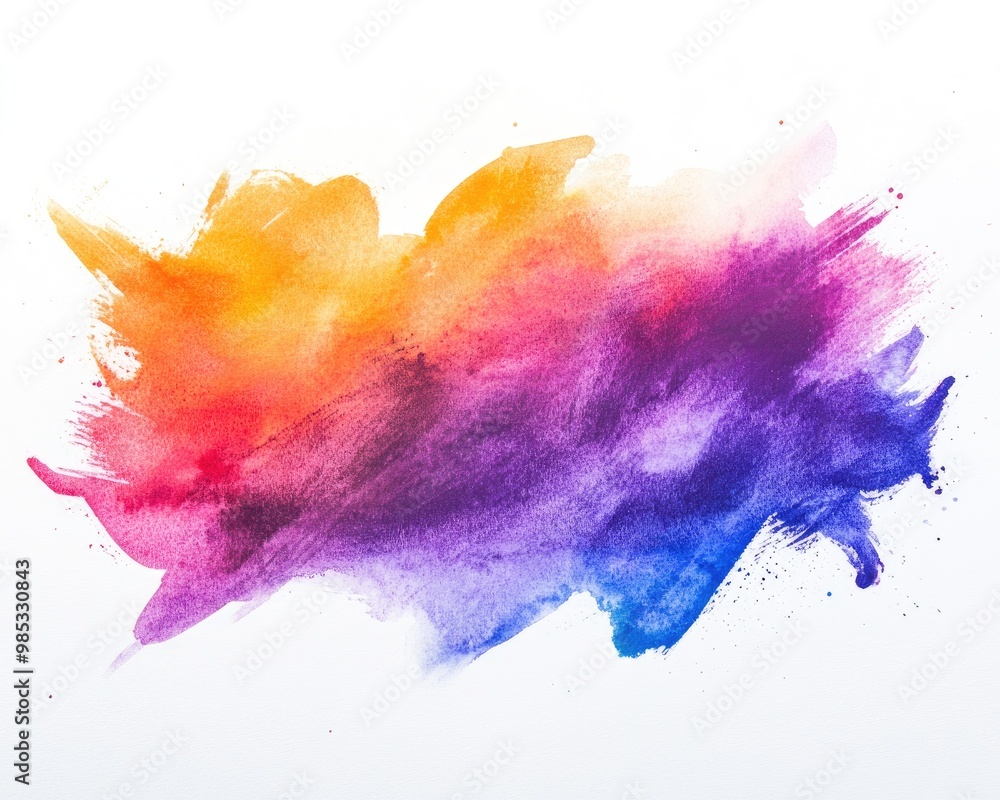 Poster vibrant ink and watercolor texture on a white background featuring gradient strokes and a decalcoman