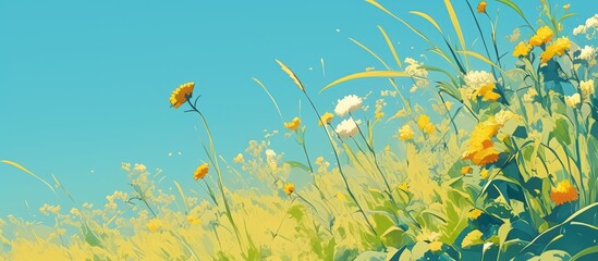 Illustration of Poaceae grass flowers against a natural backdrop