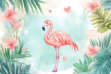 Obraz premium Charming birthday invitation featuring an adorable flamingo design