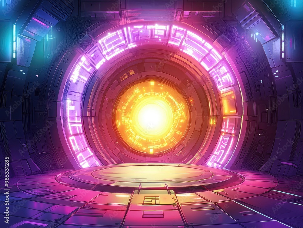 Aufkleber radiant vortex with bright light circular teleport platform enchanted gateway in a fantasy setting s