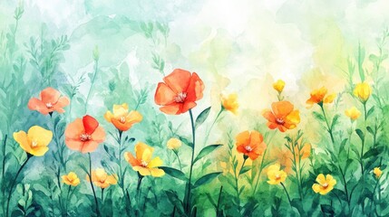 Fototapeta premium Vibrant summer blooms Watercolor illustration Suitable for design template