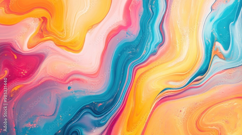 Poster colorful abstract swirl design featuring fluid shapes and twisting liquid colors creating a marble l