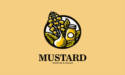 Mustard jar surrounded by fresh vegetables and greens on a yellow background, perfect for a logo or food packaging design, Make Your Own Mustard Discover the art of making, vektor and background
