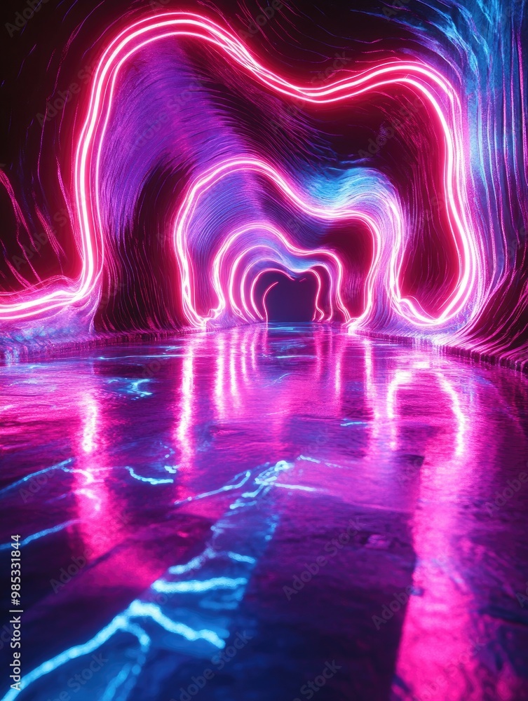 Poster fantasy 3d render featuring an abstract neon background with dynamic glowing lines in a dark space h