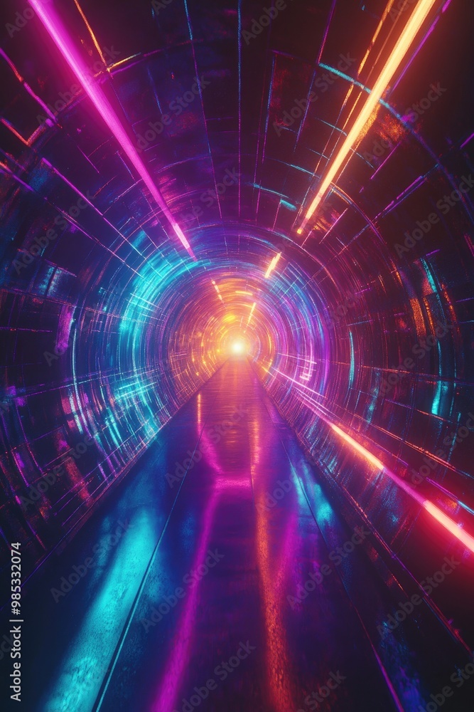 Aufkleber colorful abstract tunnel featuring a spectrum background bright rays of neon light and vibrant glowi