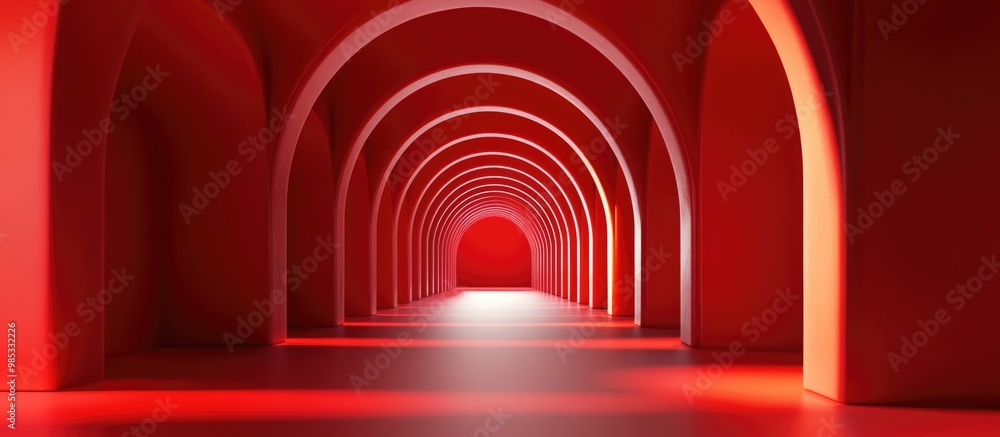 Aufkleber abstract red surreal 3d rendering featuring an arch corridor with a vertical background surreal inte