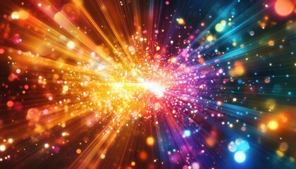 Naklejka premium Vibrant light explosion featuring glowing particles and lines An exquisite abstract illustration showcasing multicolored rays