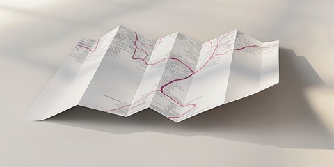 Close-up of folded paper map with blank page. Isolated 3D mockup with shadow. Realistic rendering of empty geography guide. Cartography concept for navigation and location.