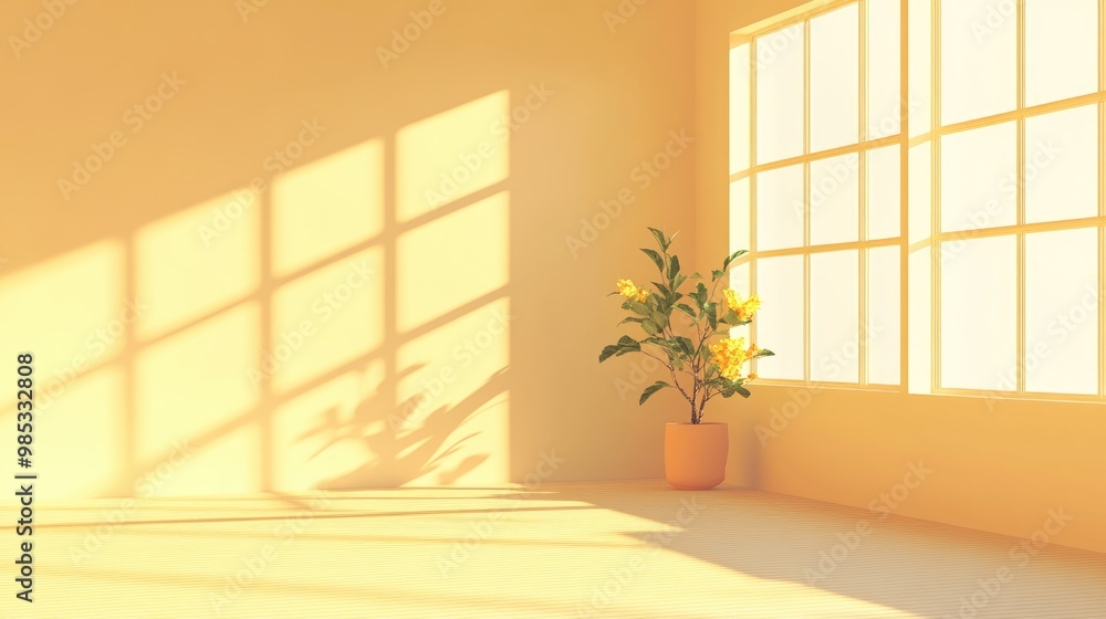 Aufkleber endless simplicity and calmness in a minimalist empty room with light yellow walls floor and edges