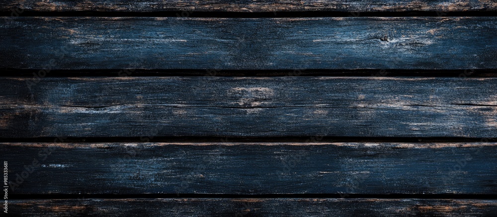 Poster dark navy blue and black horizontal background with reclaimed weathered wood texture top wood table 