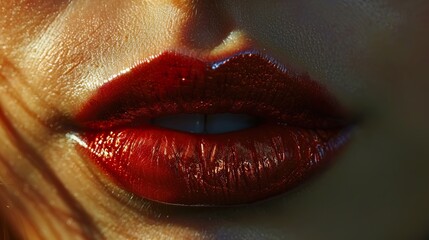 Close Up of Sensual Red Lips with Glossy Finish
