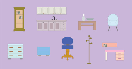 House Furniture Set Vector Illustration