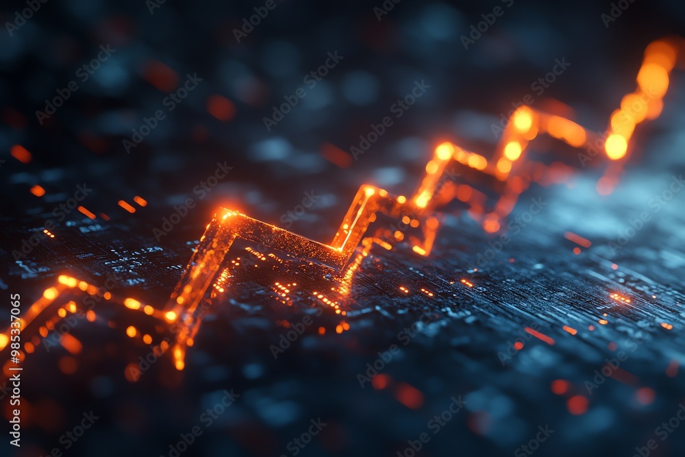 Poster glowing orange line graph rising on a dark background.