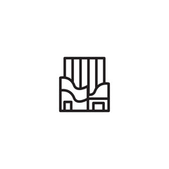 Icon of a building with a wavy base. This icon represents a modern or futuristic building design. Editable icon.