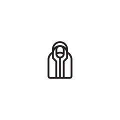 Icon of a person wearing a hooded jacket. This icon represents a person wearing a jacket, possibly a user or profile holder. Editable icon.