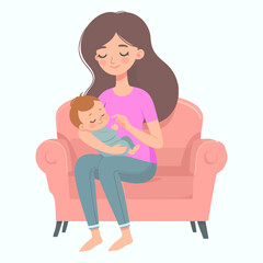 Mom with baby flat cartoon Vector illustration