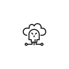 Icon of a skull in the cloud. This icon represents a cyber threat or cyberattack. Editable icon.