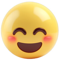 Cute emoticon happy flushed face 3D on transparent background