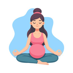 Pregnant woman is doing yoga flat cartoon Vector illustration