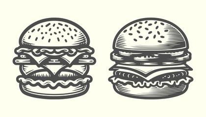 Silhouette of hamburger. Simple and modern hamburger vector silhouette for food icons and restaurant branding