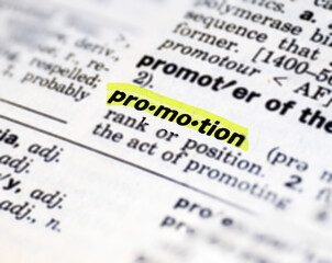 Highlighted dictionary definition of the word promotion
