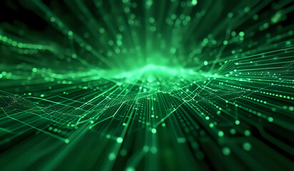 Obraz premium Green digital networking, internet, cyber and business background