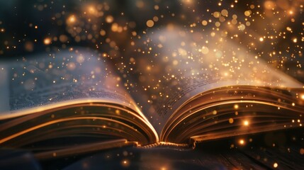 Magical Open Book with Golden Sparkles