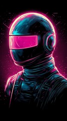 Futuristic astronaut in a neon-lit space suit.