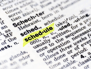 Fototapeta premium Highlighted dictionary definition of the word schedule