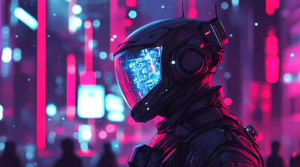 A futuristic security soldier equipped with full-body armor that protects the city, generative ai. Futuristic Armor. Illustration