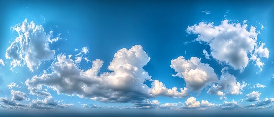 Beautiful panoramic view of the blue sky with puffy white clouds.