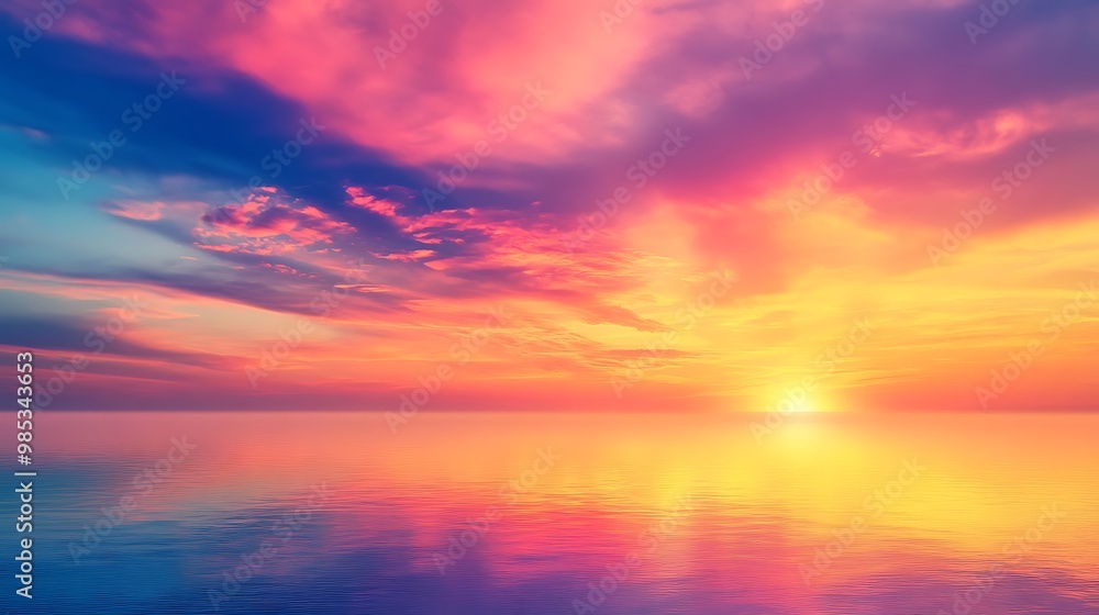 Wall mural generative ai image of tranquil empty lake river with beautiful calm sunset sunrise sky wallpaper