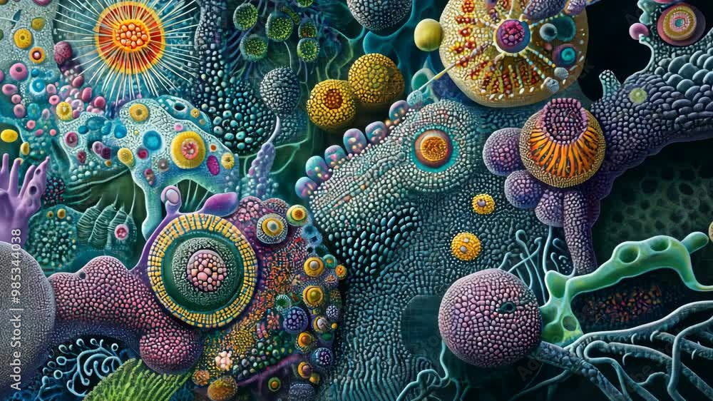 Poster Exploring vibrant microscopic worlds in stunning detail with unique color patterns and textures