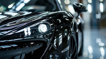 Sports car headlights are black AI generated image