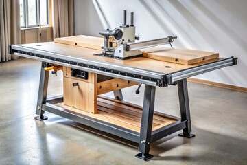 Cut precise woods with ease using this machine featuring an adjustable router and sturdy table designed for accurate