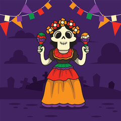 Los muertos skull charcters flat illustrations vecrtor
