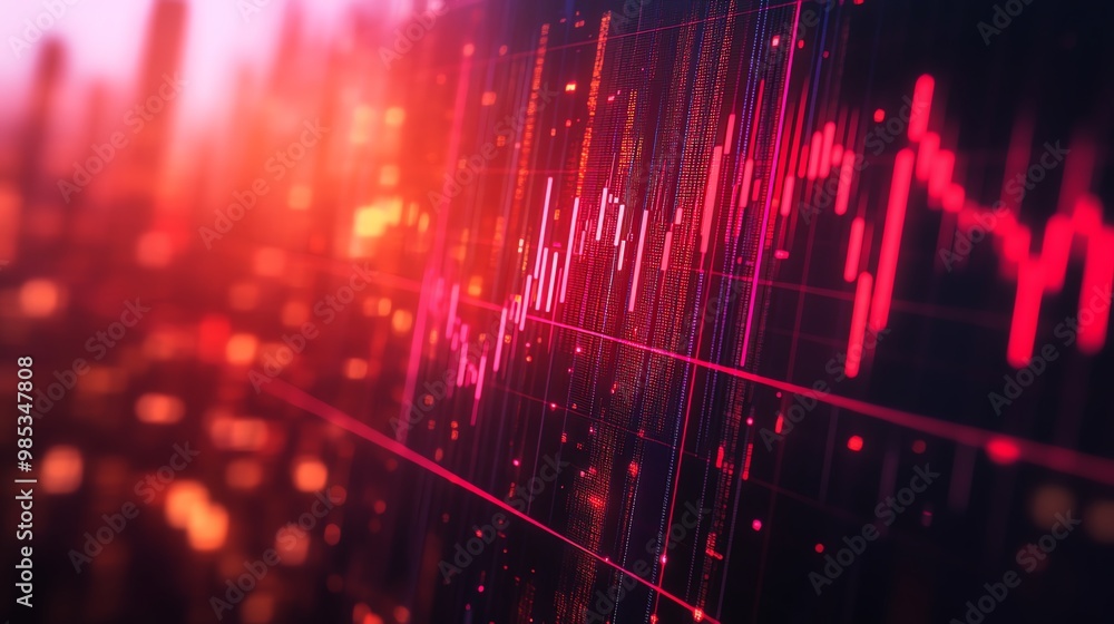 Poster Red and pink glowing lines and data points on a dark background.