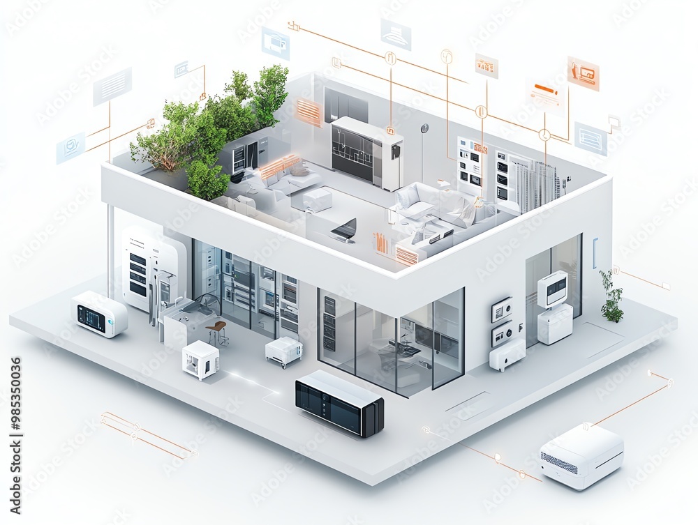 Poster smart home automation system with networked devices and appliances.