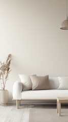 White wall  with shadow sun bright, white sofa and plant for modern living room