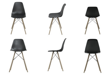 3D study chair in Front Side Back view. Transparent background. 2K image.