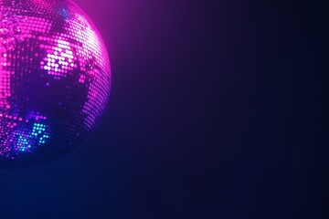 Obraz premium A close-up of a disco ball with pink and blue lights in a dark room.
