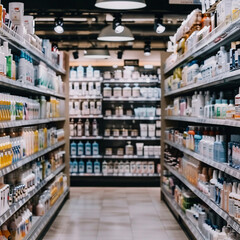 Retail store aisle of neatly arranged products