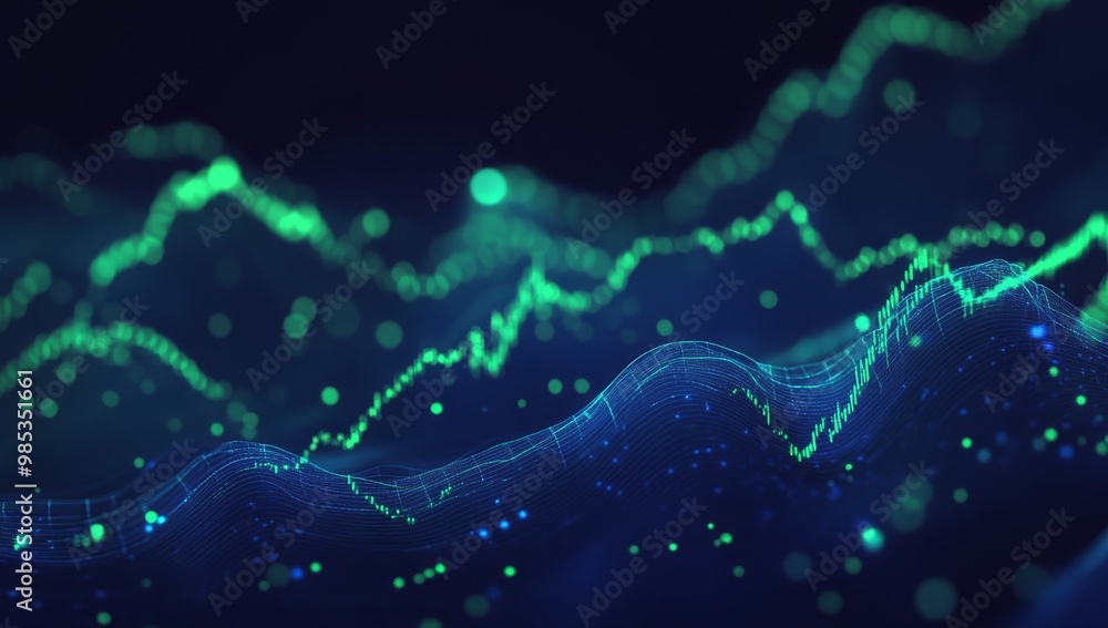 Aufkleber abstract blue and green digital background with glowing lines and dots.