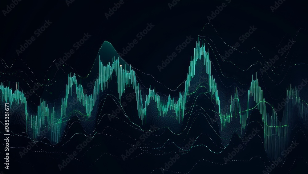 Aufkleber Abstract green data visualization with glowing lines on dark background.