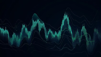 Abstract green data visualization with glowing lines on dark background.