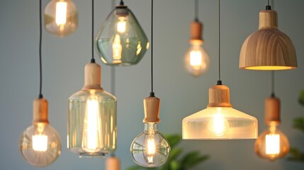 Obraz premium Energy efficient modern pendant lights for home renovation projects AI generated image