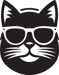 A cat with sunglass logo icon, silhouette style vector art illustration