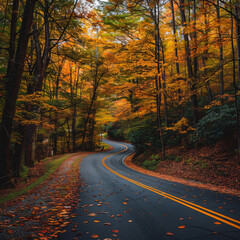 Obraz premium Road surrounded by trees with colorful leaves