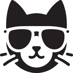 A cat with sunglass logo icon, silhouette style vector art illustration